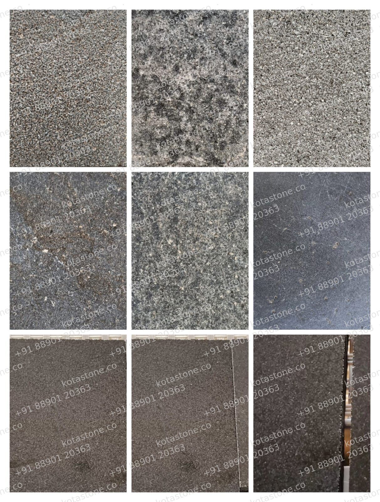 Nine basalt finishes side by side