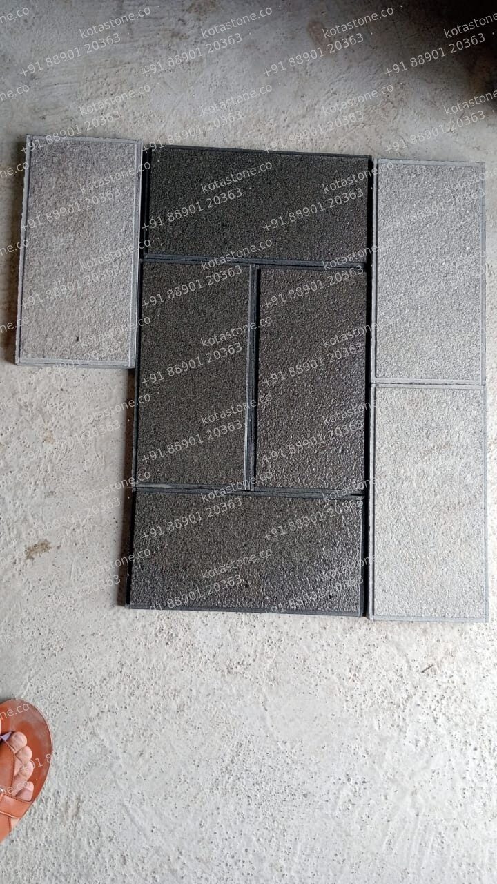 Bush-hammered and sandblasted, same stone