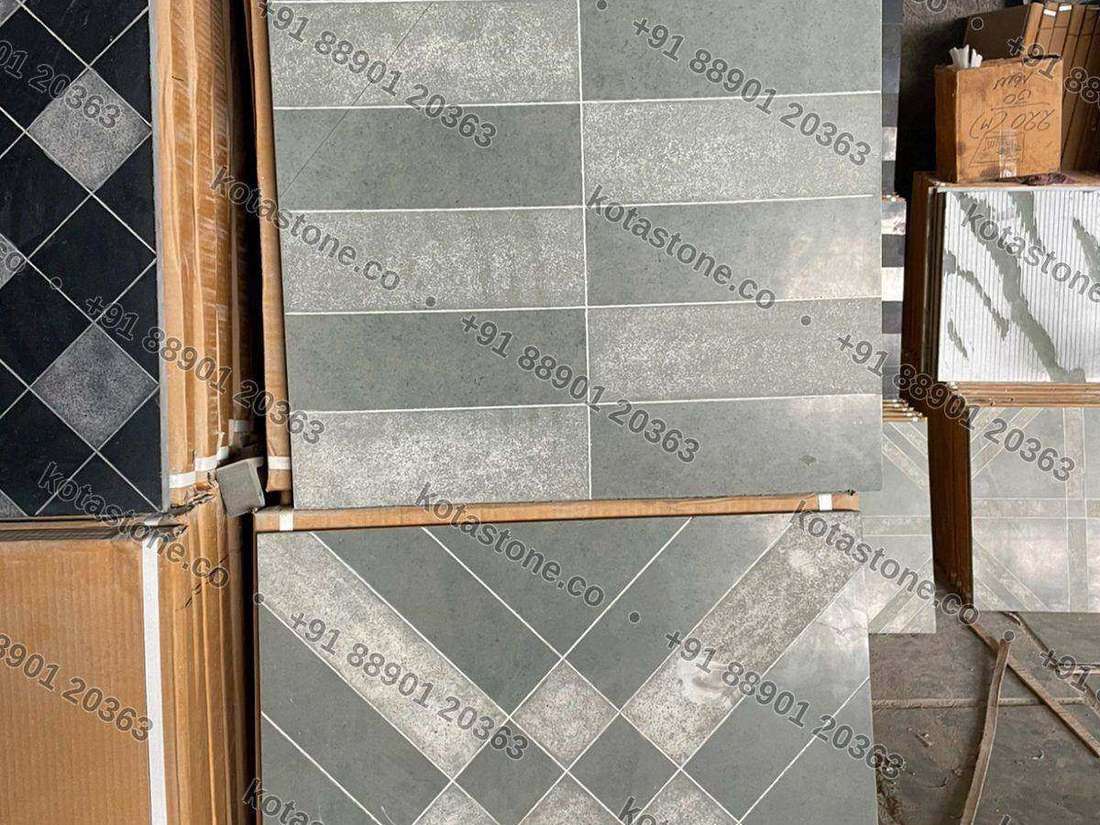 Brick-bond, mid grey — designer tile board at our unit