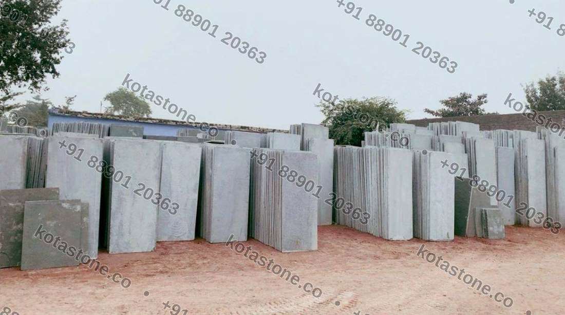 Long bed-run Kota slabs standing across the yard