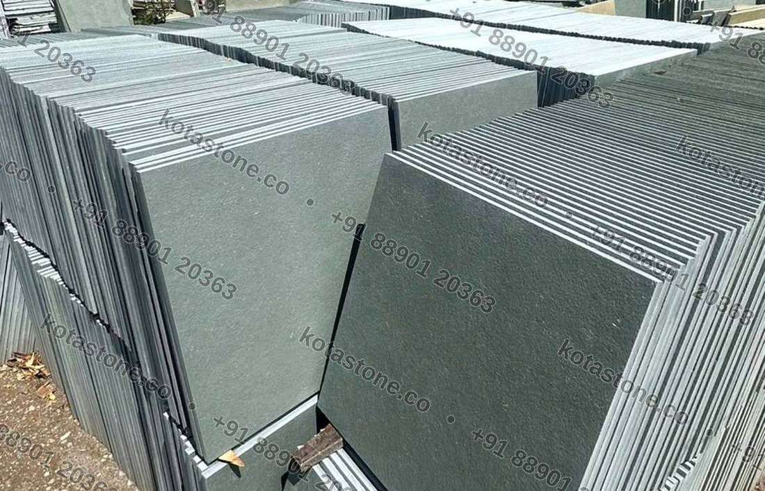 Freshly cut Kota stone slabs stacked and graded at our yard