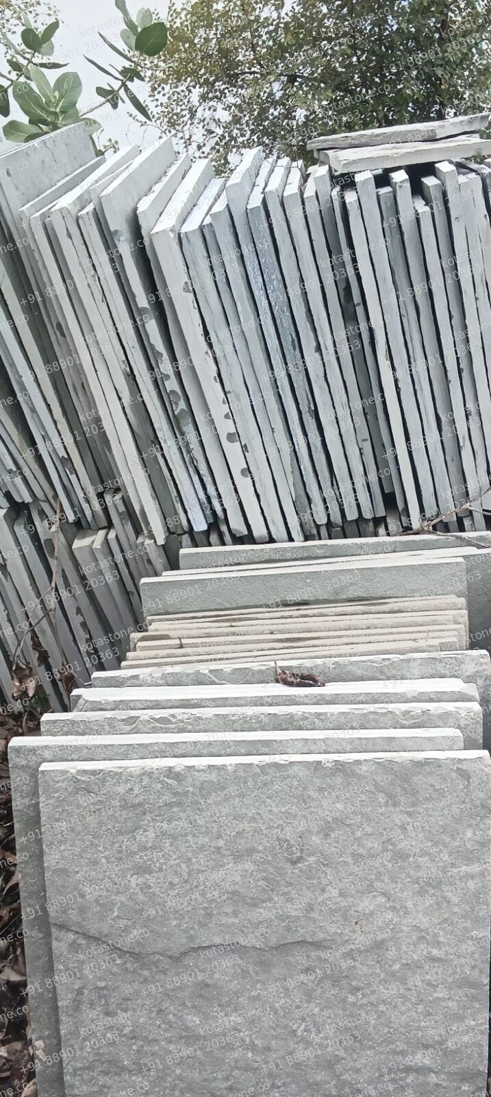 Waterproof grade Kota stone stacked at the yard